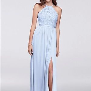 David’s Bridal Ice Blue Lace Long Dress